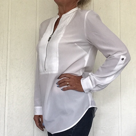 MICHAEL KORS WHITE TUXEDO BIB BLOUSE MEDIUM - Picture 6 of 16